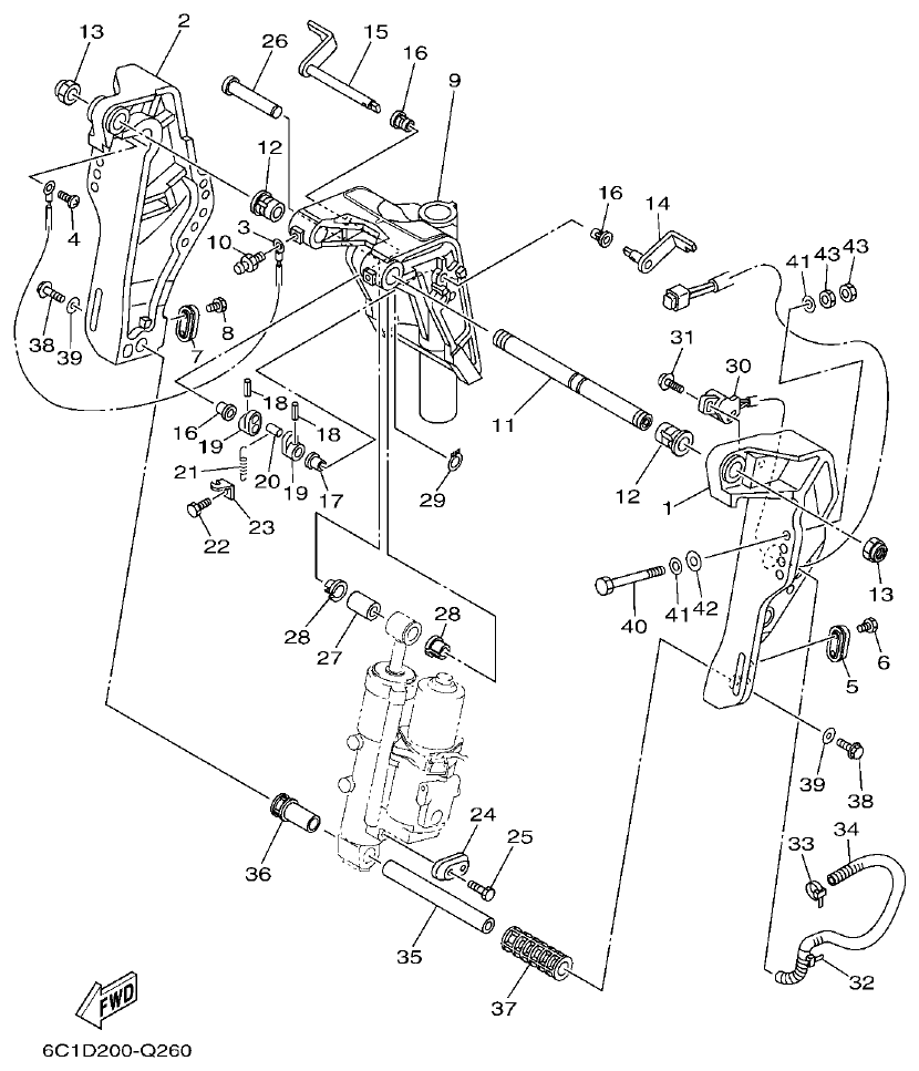 Yamaha F50HET, F60FET, F50HEHD, F60FEHT BRACKET 2 parts diagram